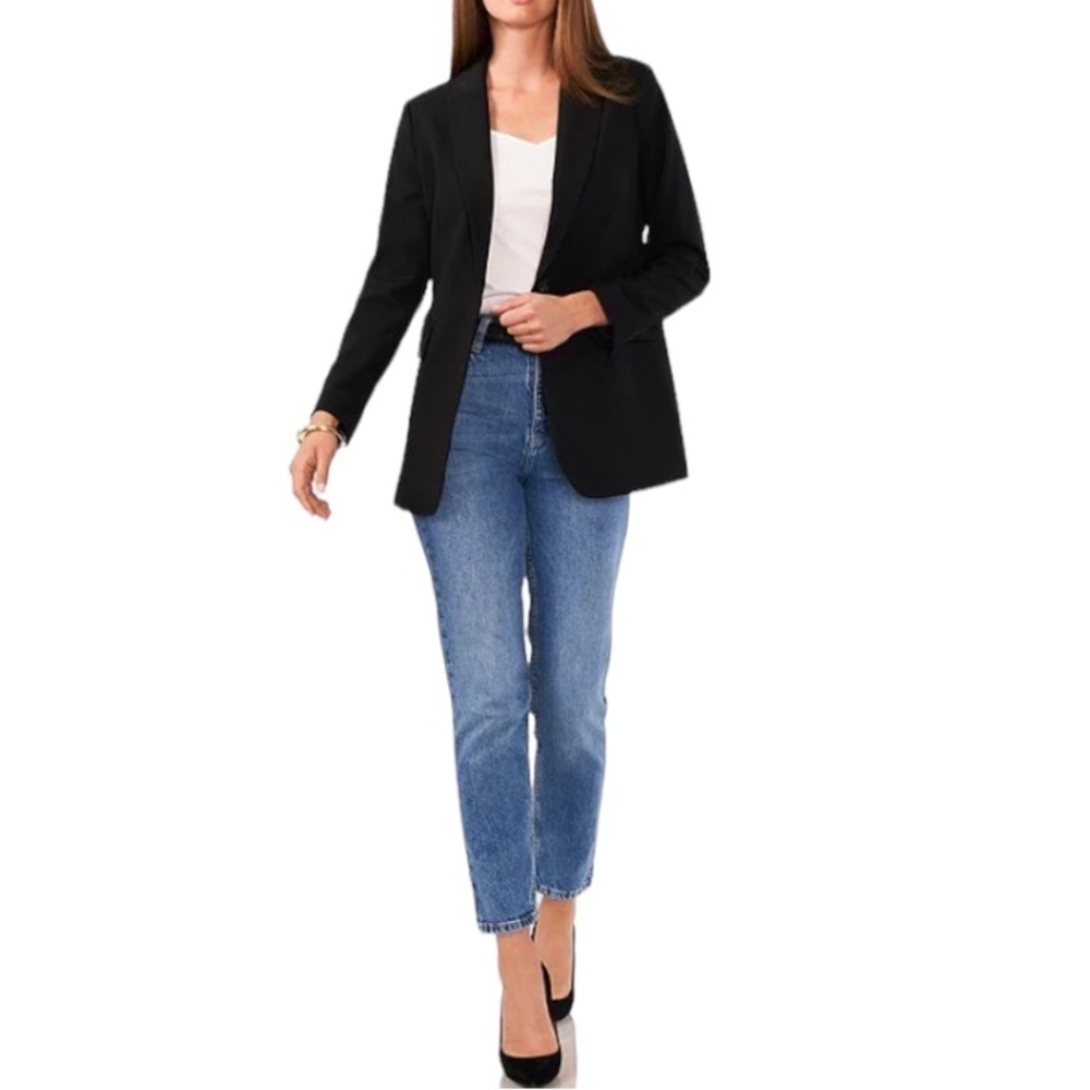 Lands' End Black Single Button Blazer Size 4P Wool & Mohair Blend Notched Lapel - Picture 8 of 9